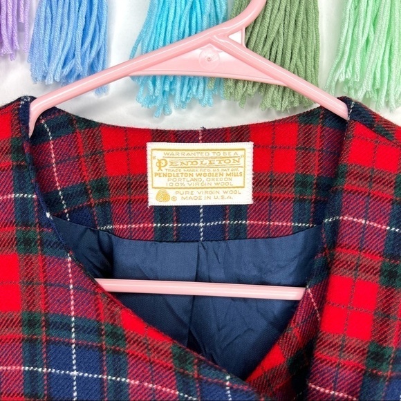 Vintage 80’s Pendleton Wool Plaid Suit Coat Tartan Hunting Blazer Jacket Size 8 - Picture 8 of 13